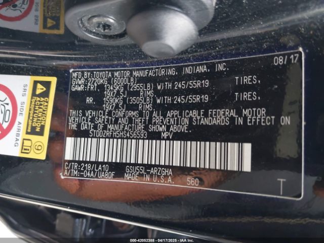 5TDDZRFH5HS456593 Toyota Highlander Limited Platinum