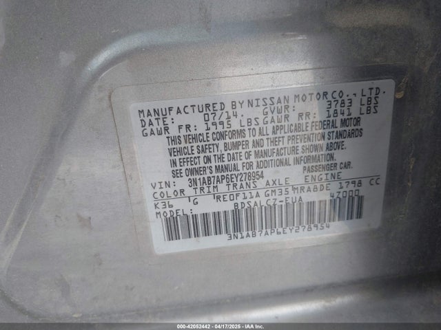 3N1AB7AP6EY278954 Nissan SENTRA S