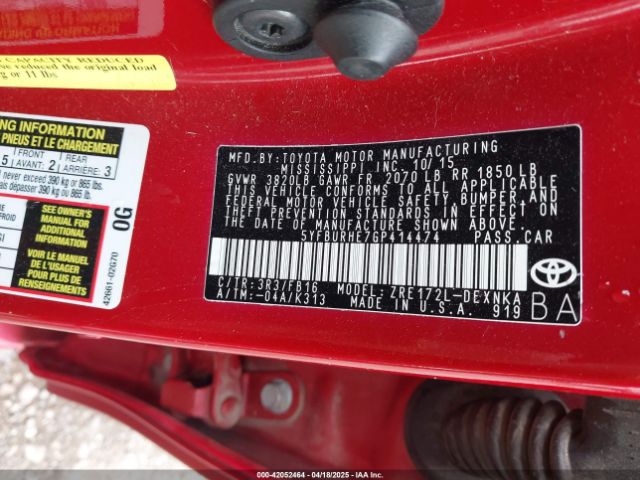 5YFBURHE7GP414474 Toyota COROLLA LE
