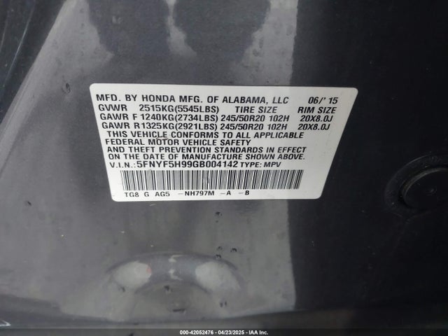 5FNYF5H99GB004142 Honda Pilot Touring