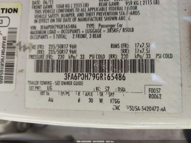 3FA6P0H79GR165486 Ford FUSION SE
