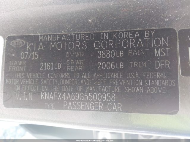 KNAFX4A69G5500958 KIA FORTE LX