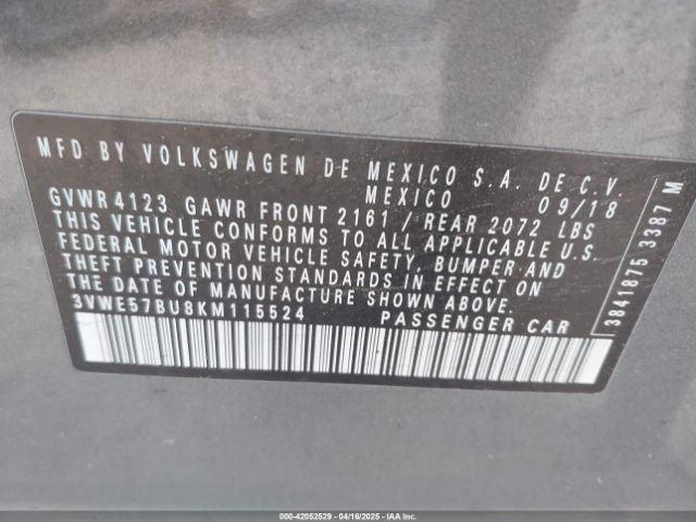 3VWE57BU8KM115524 Volkswagen Jetta 1.4t Sel
