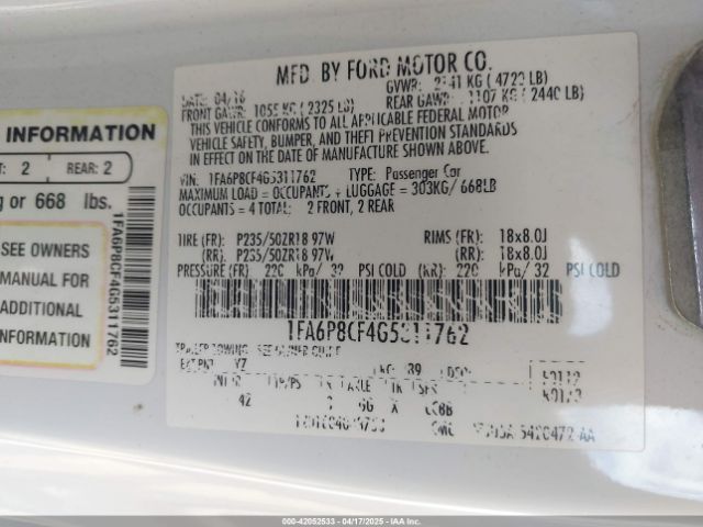 1FA6P8CF4G5311762 Ford Mustang Gt Premium