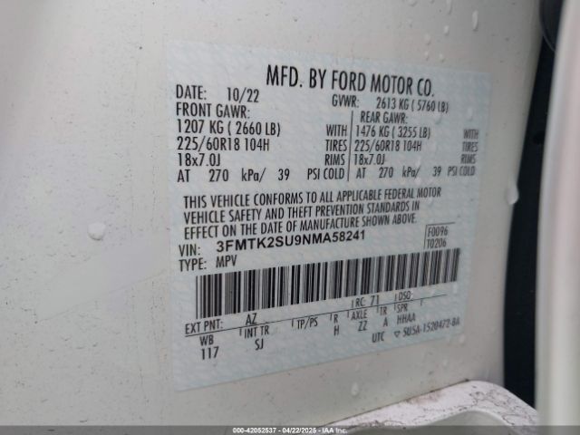 2022 FORD MUSTANG MACH-E 3FMTK2SU9NMA58241 Photo 8