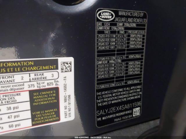 SALYJ2EX4SA811596 Land Rover Range Rover Velar P250 S