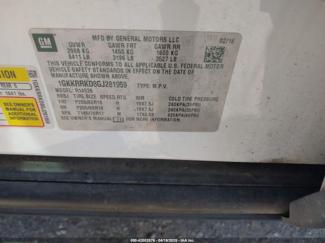 1GKKRRKD8GJ281959 GMC Acadia Slt-1
