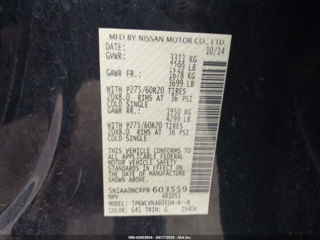 5N1AA0NC4FN603559 Nissan Armada Sl