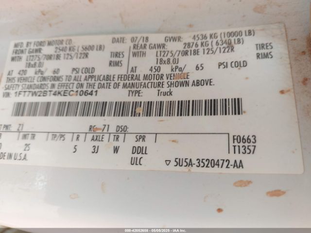 1FT7W2BT4KEC10641 Ford F-250 Xlt