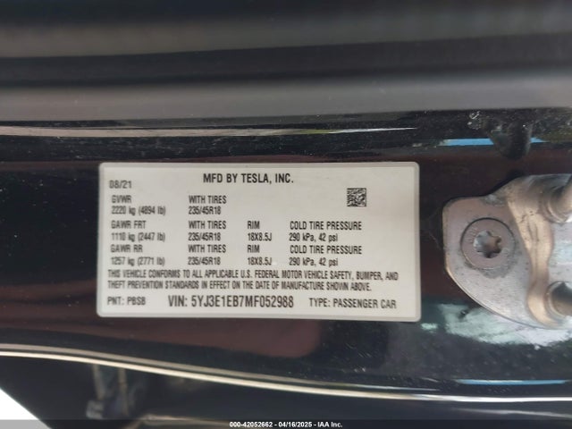 2021 TESLA MODEL 3 5YJ3E1EB7MF052988 Photo 8