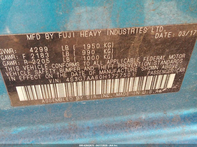 4S3GTAA60H1727501 Subaru Impreza 2.0i