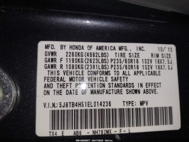 5J8TB4H51EL014236 Acura RDX
