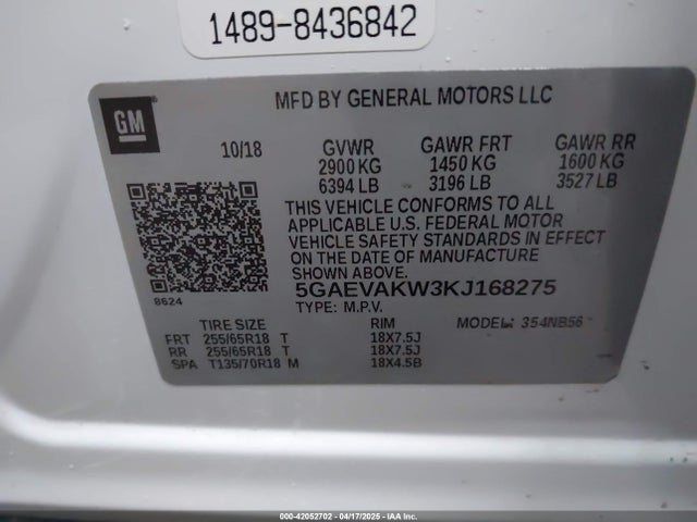 5GAEVAKW3KJ168275 Buick lfy - spark ignited direct injection, atss, gen1