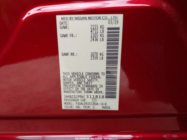 1N4BZ1CP9KC311818 Nissan Leaf Sv Plus