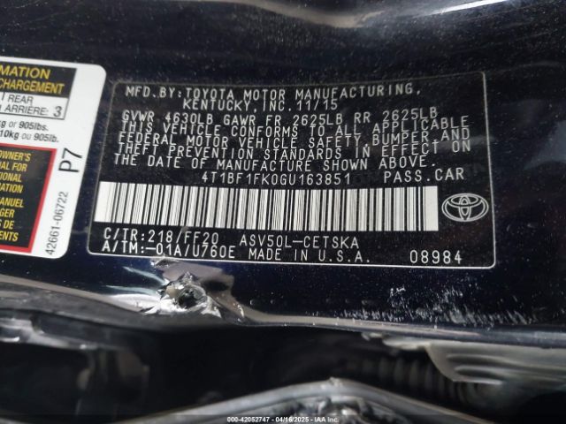 4T1BF1FK0GU163851 Toyota CAMRY SE