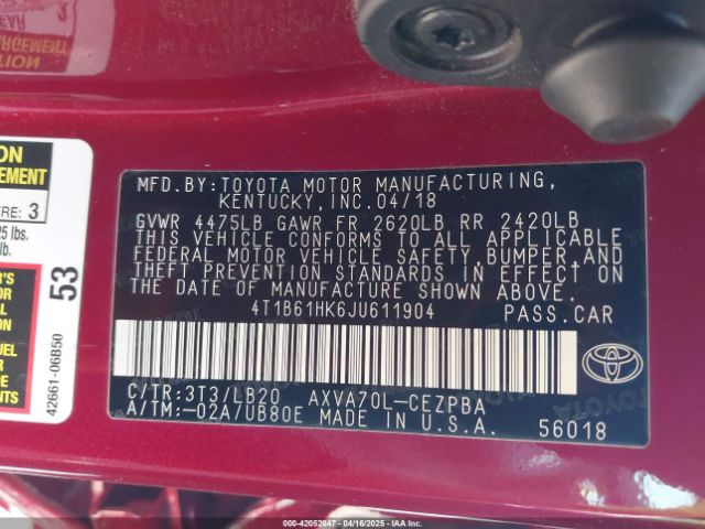 4T1B61HK6JU611904 Toyota a25a-fks