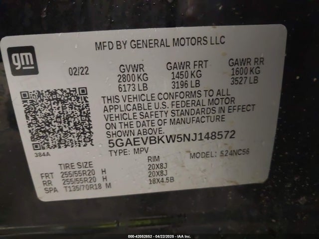 5GAEVBKW5NJ148572 Buick lfy - spark ignited direct injection, atss, gen1