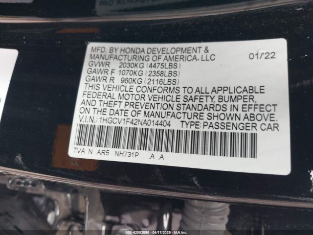 1HGCV1F42NA014404 Honda Accord Sport Special Edition