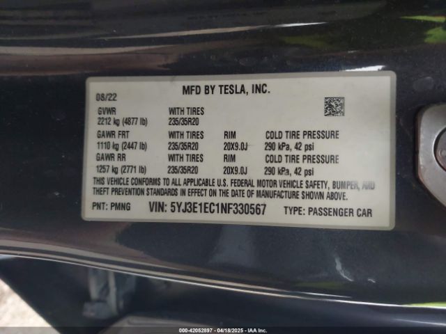 2022 TESLA MODEL 3 5YJ3E1EC1NF330567 Photo 8