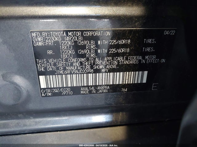 JTME6RFV5NJ020998 Toyota Rav4 Hybrid Xse