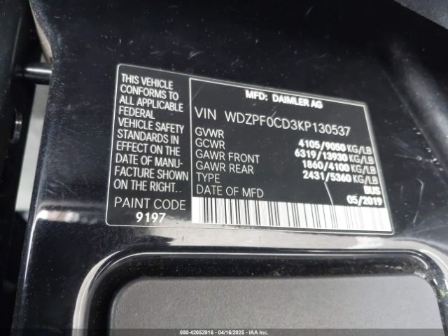 WDZPF0CD3KP130537 Mercedes-Benz Sprinter 2500 High Roof V6
