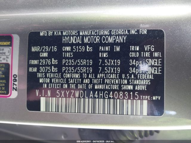 5XYZWDLA4HG408315 Hyundai Santa Fe Sport 2.0t Ultimate
