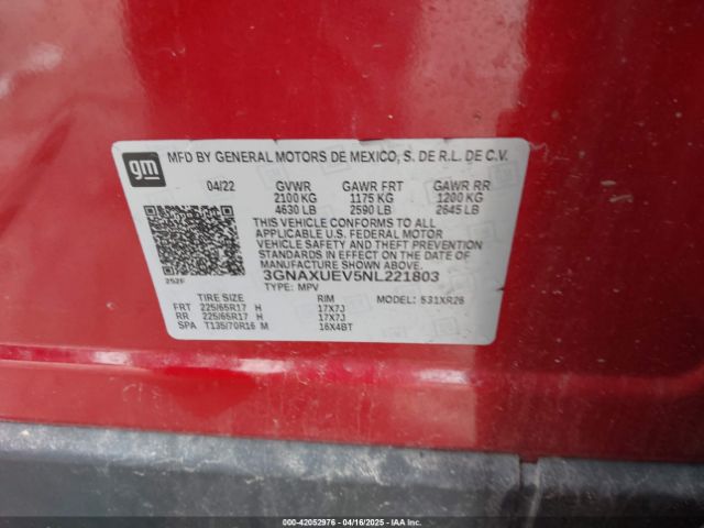 3GNAXUEV5NL221803 Chevrolet Equinox Awd Lt