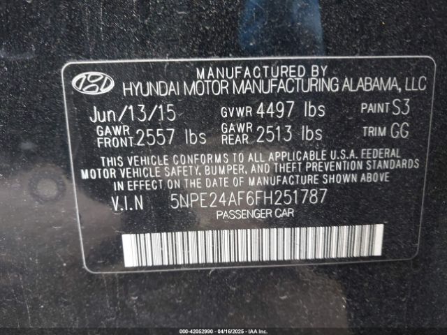 5NPE24AF6FH251787 Hyundai SONATA SE