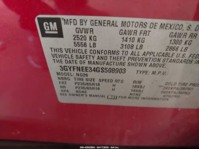 3GYFNEE34GS508903 Cadillac Srx Luxury Collection