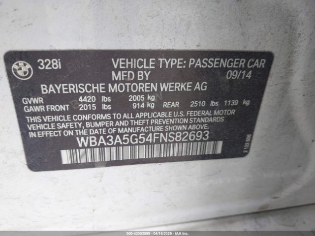 2015 BMW 328I WBA3A5G54FNS82693 Photo 8
