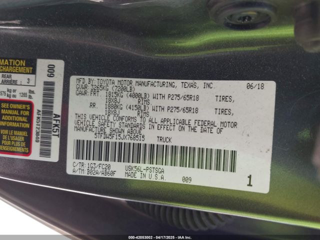 5TFDW5F15JX768515 Toyota Tundra Sr5 5.7l V8