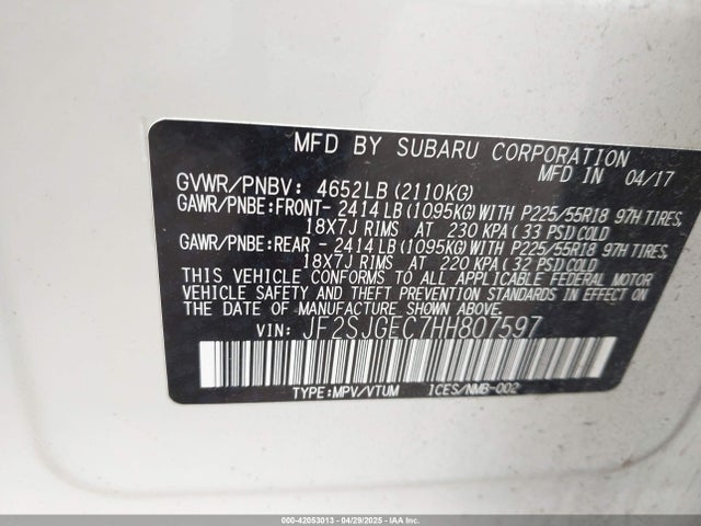 Subaru u4 2017 JF2SJGEC7HH807597 Image 9