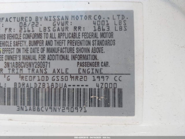 3N1AB8CV9NY290971 Nissan Sentra Sv Xtronic Cvt