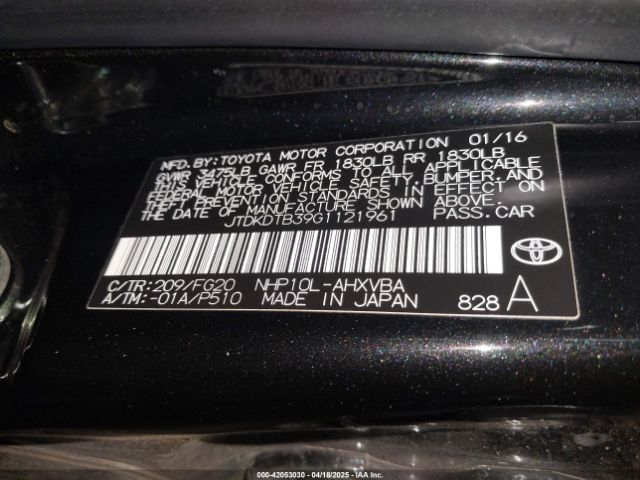JTDKDTB39G1121961 Toyota Prius C Two