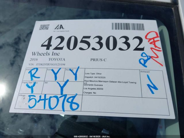 JTDKDTB31G1125194 Toyota Prius C Two