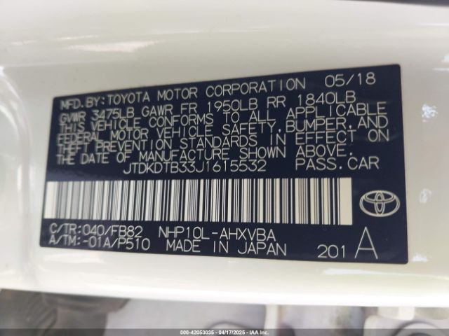 JTDKDTB33J1615532 Toyota Prius C Two