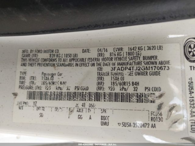 3FADP4TJ2GM170673 Ford FIESTA S