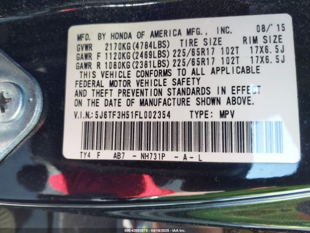 5J6TF3H51FL002354 Honda Crosstour Ex-l