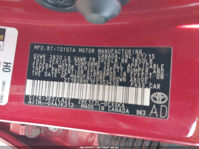 2T1BURHE1FC353430 Toyota Corolla S Premium