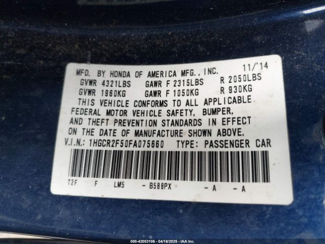 1HGCR2F50FA075660 Honda Accord Sport