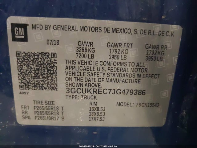 3GCUKREC7JG479386 Chevrolet Silverado 1500 2lt