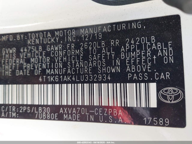4T1K61AK4LU332934 Toyota CAMRY XSE