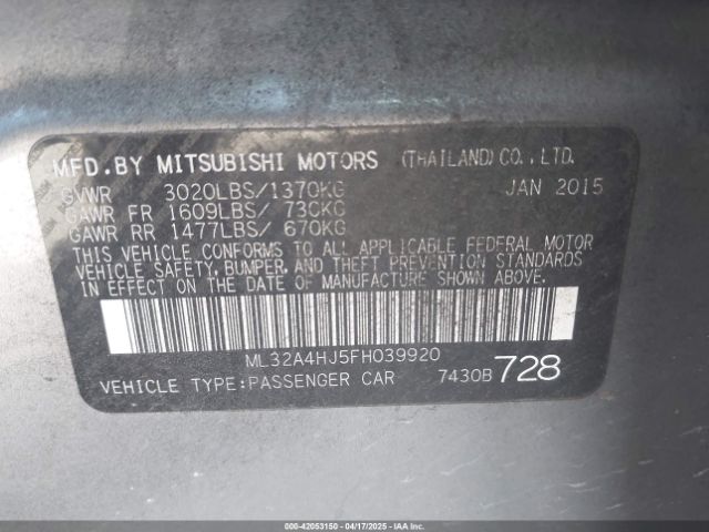ML32A4HJ5FH039920 Mitsubishi Mirage Es/rf