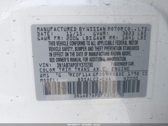 3N1AB7AP0FY370790 Nissan SENTRA S