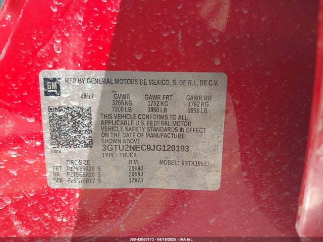 3GTU2NEC9JG120193 GMC Sierra 1500 Slt