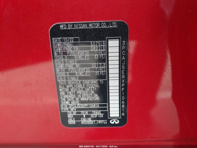 3PCAJ5EBXPF106816 Infiniti Qx50 Sensory Awd