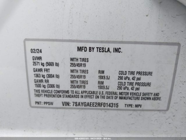 7SAYGAEE2RF014315 Tesla Model Y Long Range Dual Motor All-wheel Drive