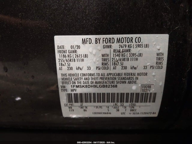 1FMSK8DH9LGB82368 Ford EXPLORER XLT