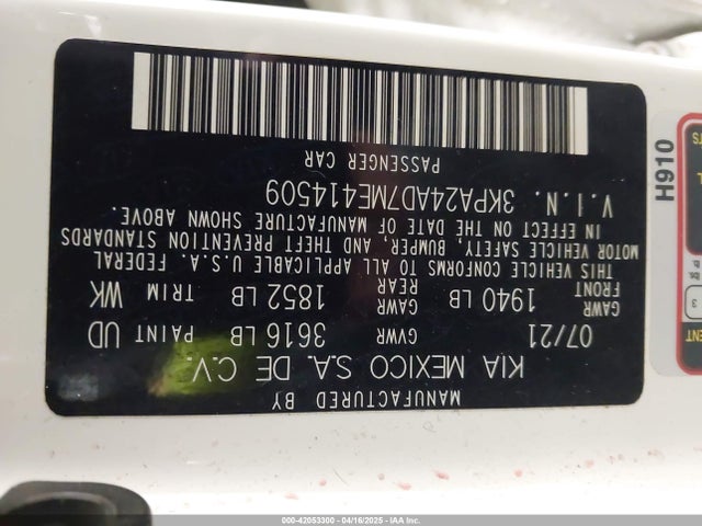 3KPA24AD7ME414509 KIA gamma ii