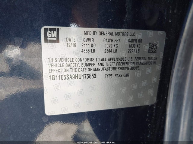 1G1105SA9HU175853 Chevrolet IMPALA 1LT